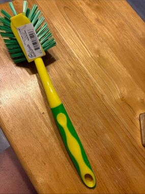 Yellow and Green Dish Brush with Stiff Bristles